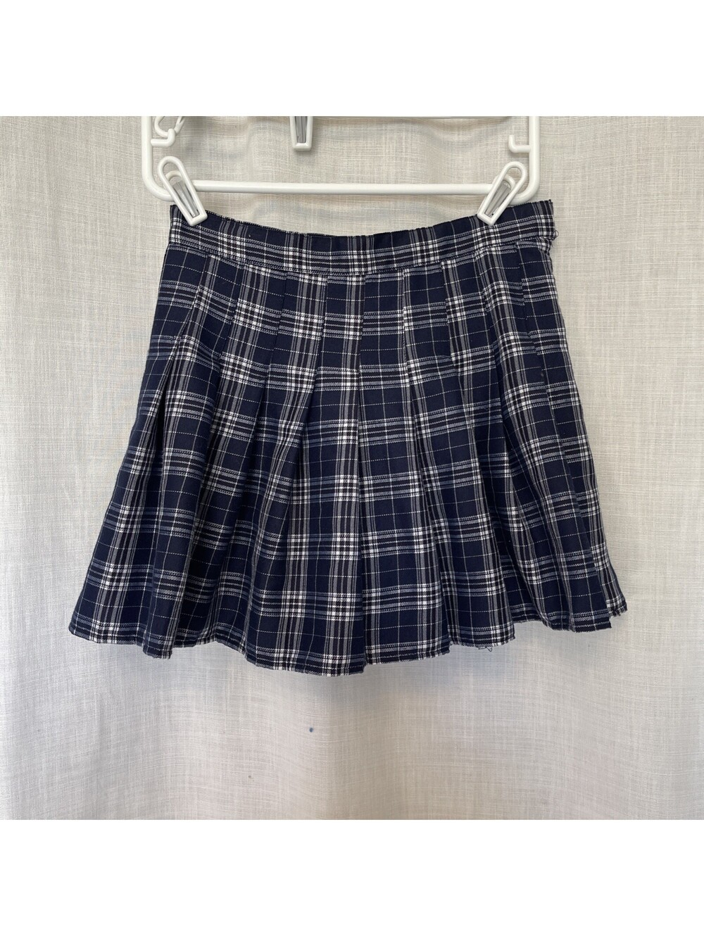 Blue White Plaid School Uniform Pleated Skirt Short Shorts Underneath Small